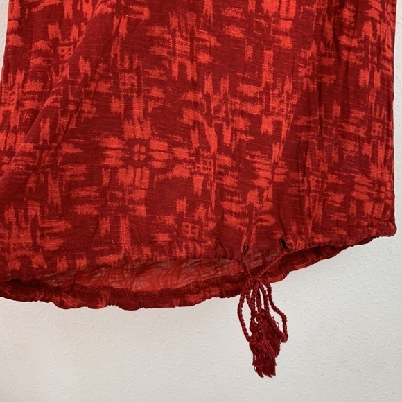 Lucky Brand braided trim drawstring soft knit split neck 3/4 sleeve red top - Picture 4 of 6